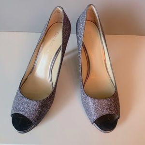 Enzo Angiolini Silver Glitter Peep Toe Heels-9